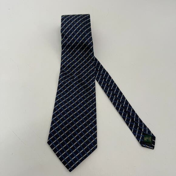 Lauren Ralph Lauren Silk Blend Necktie Mens 56" X 3 3/4" Blue Geometric Handmade - Picture 1 of 6